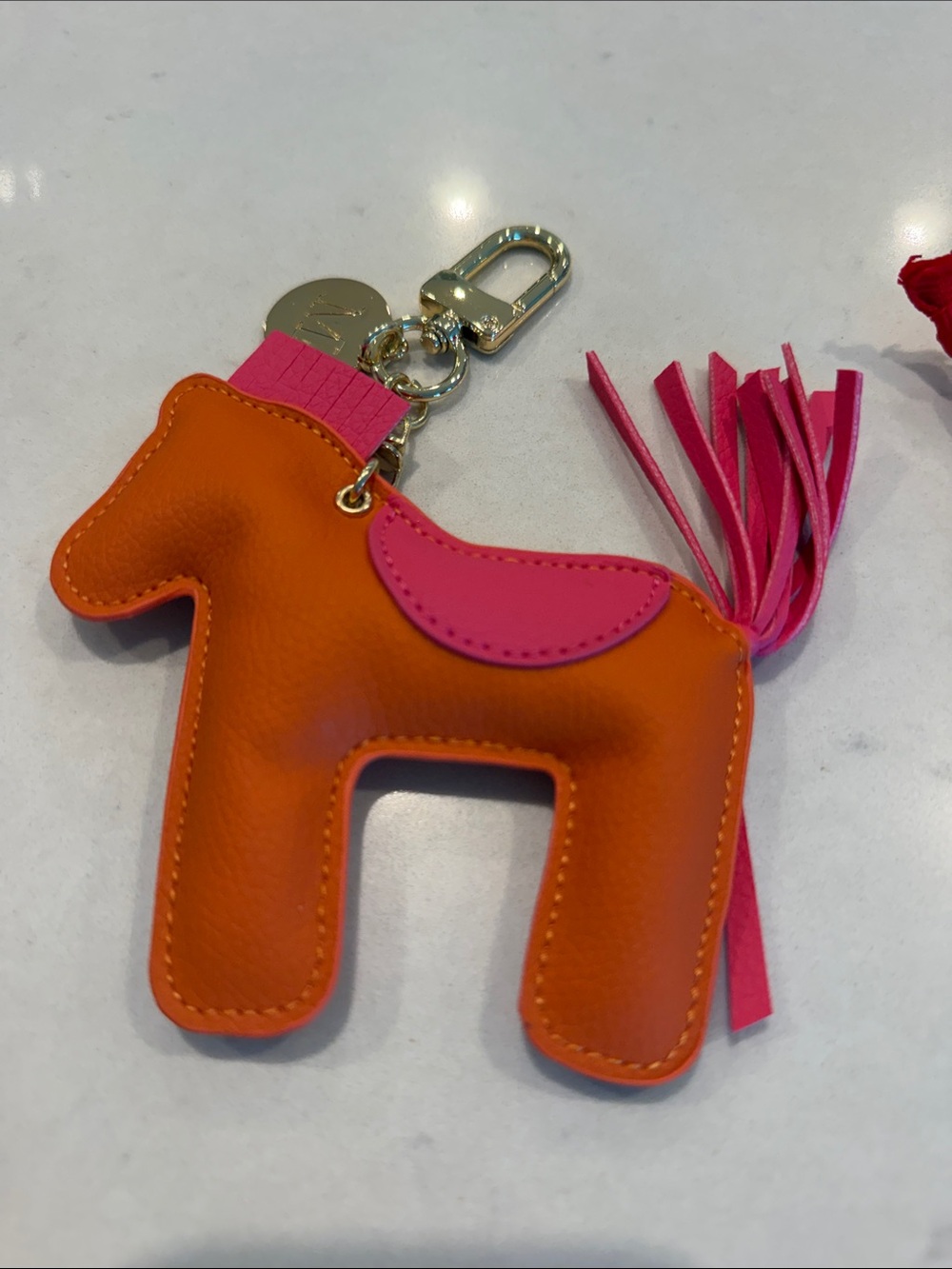 Orange Leather Horse Charm Keychain - Picture 3 of 5